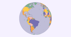 Find the country on the global map. Hotter colors on the globe indicate proximity to the hidden country.